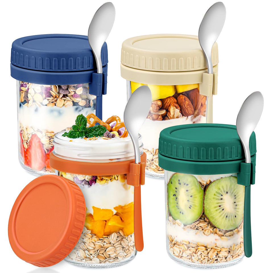 DRKIO 4-pack overnight oats jars 16oz for quick, convenient breakfasts.