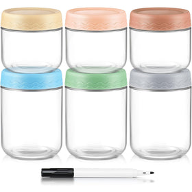 DRKIO six-pack glass jars with airtight lids for meal prep.