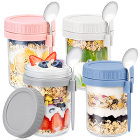 DRKIO 16oz overnight oats jar in clear glass for meal prep