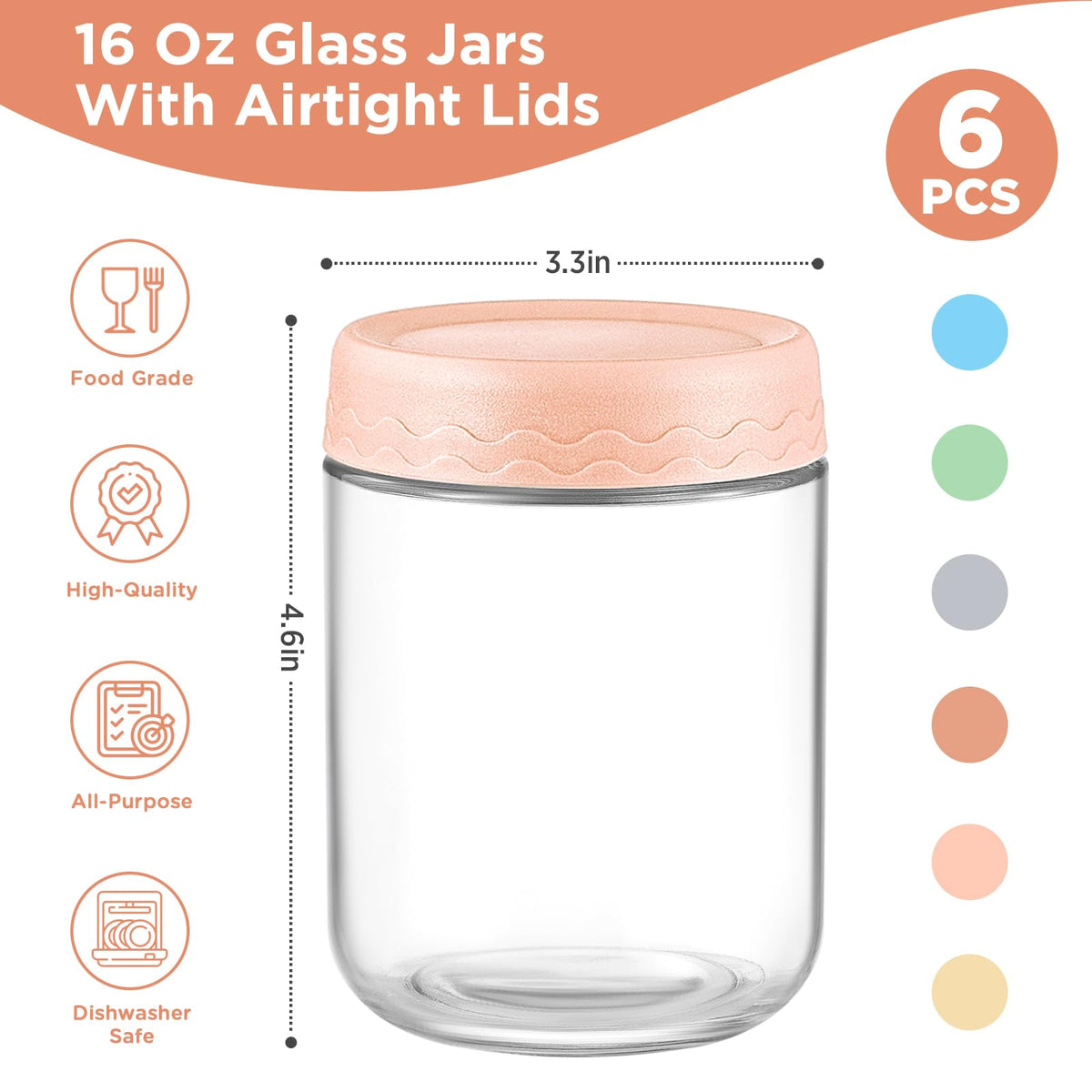 DRKIO six-pack glass jars ideal for meal prep and snacks.
