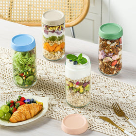 DRKIO smoothie prep jar with oats and toppings for quick healthy snacking.