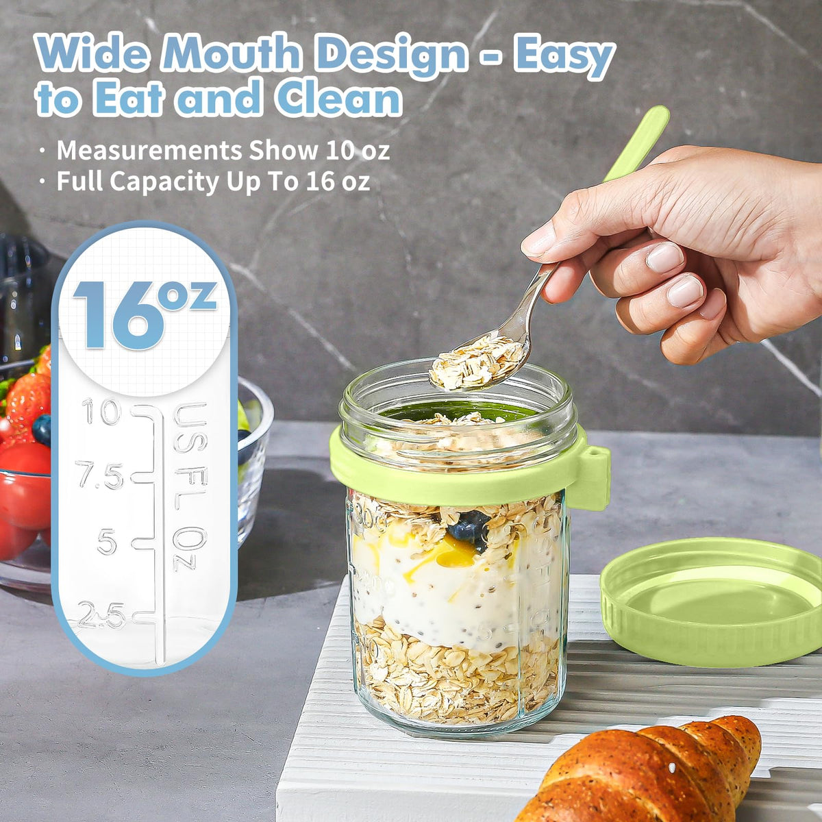 DRKIO jar with measurement markings for portion control.