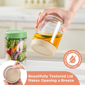 DRKIO wide-mouth glass jar for easy filling and viewing.