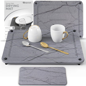 Dropereum Stone Dish Drying Mat on counter showing absorbent surface for fast drying.