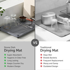 Dropereum Stone Drying Mat in dark gray complements modern kitchen aesthetics.