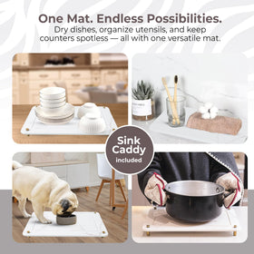 Dropereum Stone Drying Mat suitable for dishes, glasses, and bowls.