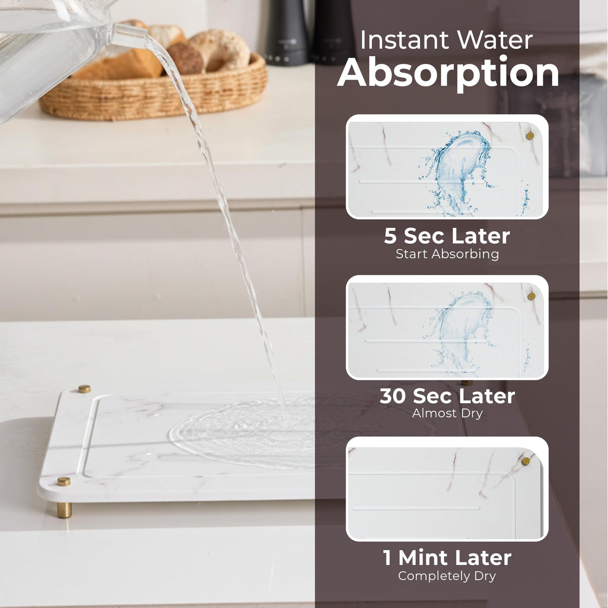 Dropereum Stone Drying Mat with sink caddy keeps sponge organized.