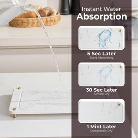 Dropereum Stone Drying Mat with sink caddy keeps sponge organized.
