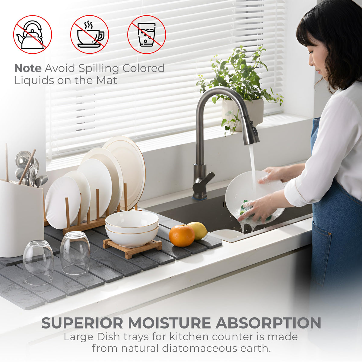 Dropereum wide-application drying mat doubles as bath mat or plant saucer.