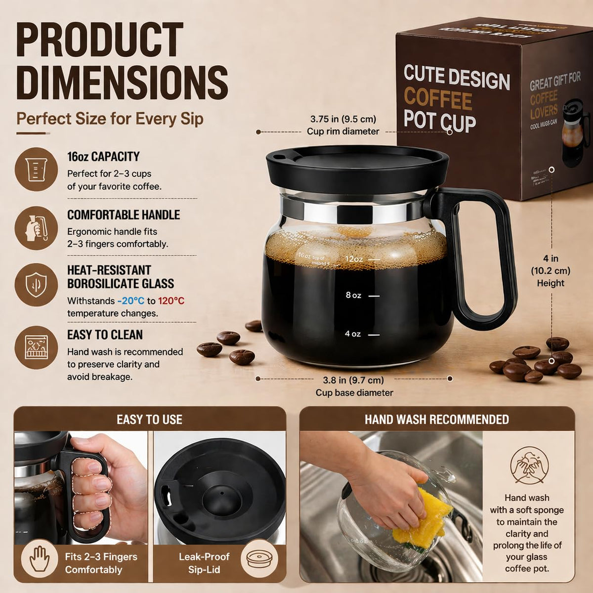 DRVLET dishwasher-safe glass mug for easy cleaning