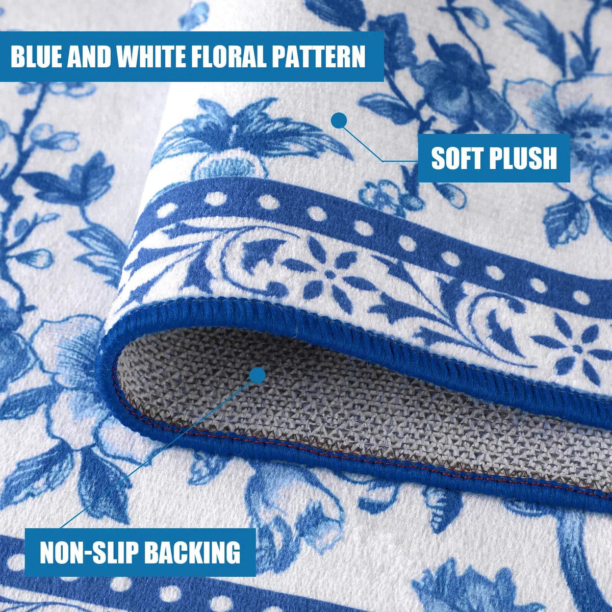 Drydiet blue-white chinoiserie kitchen mat 43x119 cm for hallways and entries.