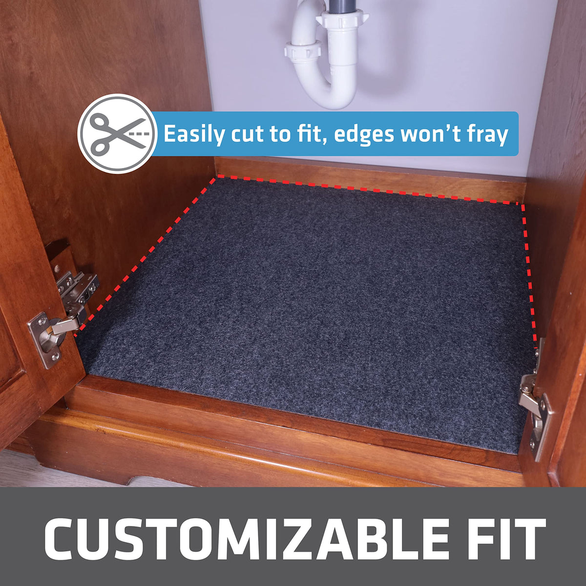 Drymate absorbent top layer quickly soaks up spills on cabinet surfaces.
