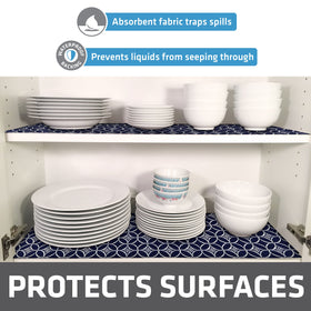 Indigo Drymate liner offers slip-resistant backing for stable storage.