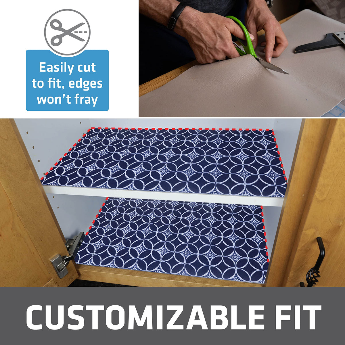 Non-adhesive indigo Drymate liner ready to cut to fit drawers.