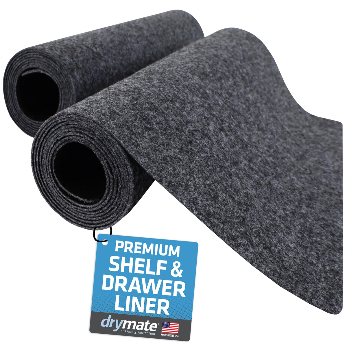 Drymate premium liner close-up showing cushioned protection for cabinet shelves against spills.