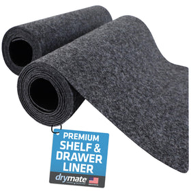 Drymate premium liner close-up showing cushioned protection for cabinet shelves against spills.