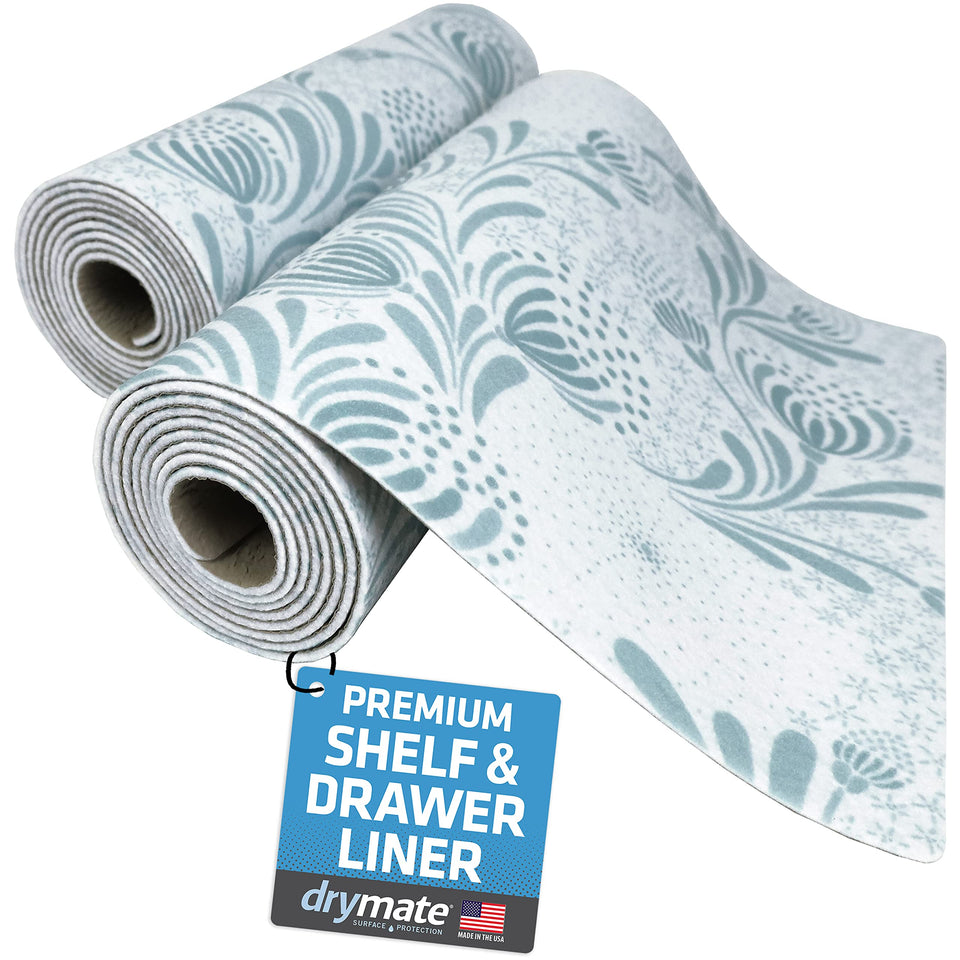 Drymate premium shelf liner close-up showing absorbent fabric texture and cushioned feel for cabinet protection.