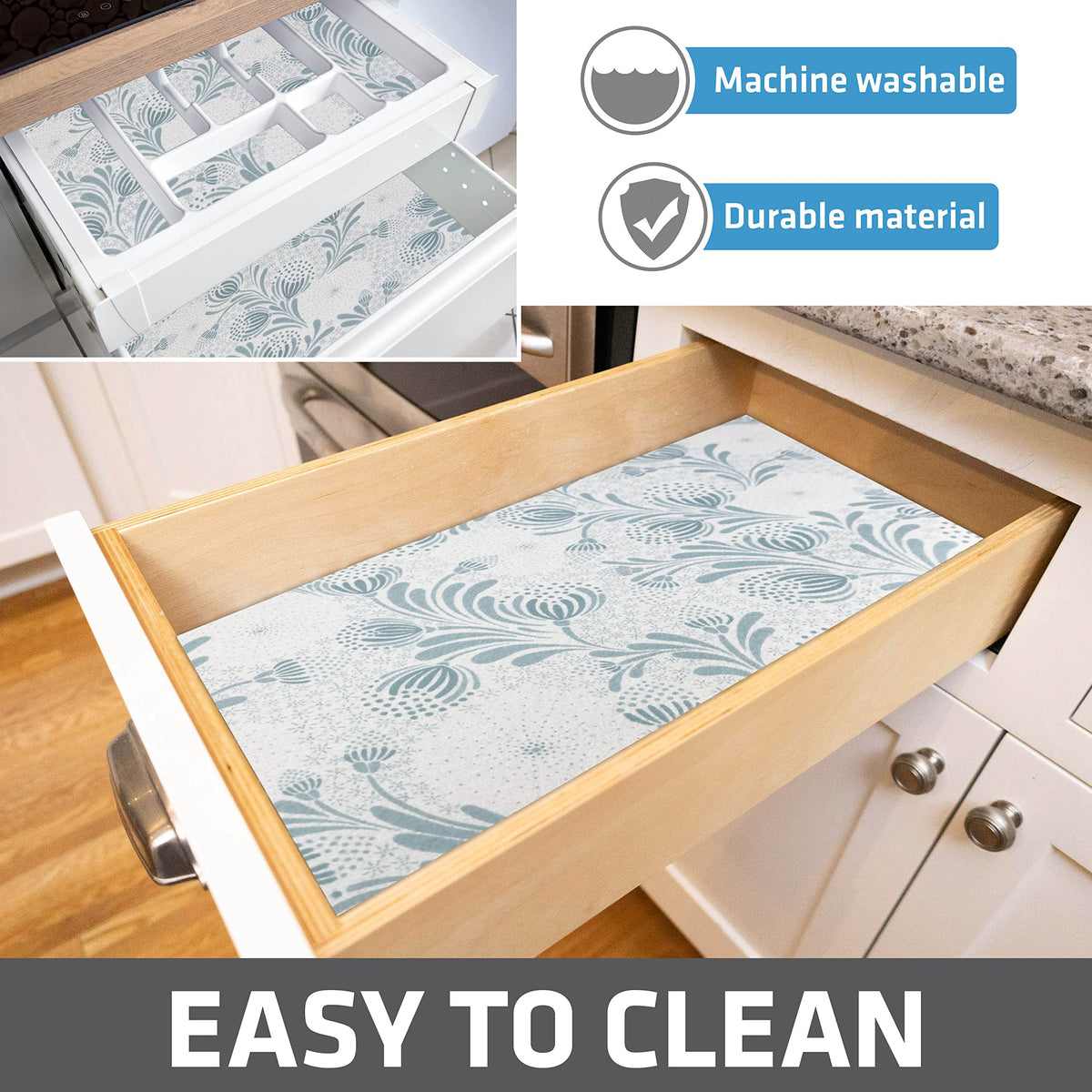 Drymate liner labeled Made in USA with recycled fibers used in the fabric.
