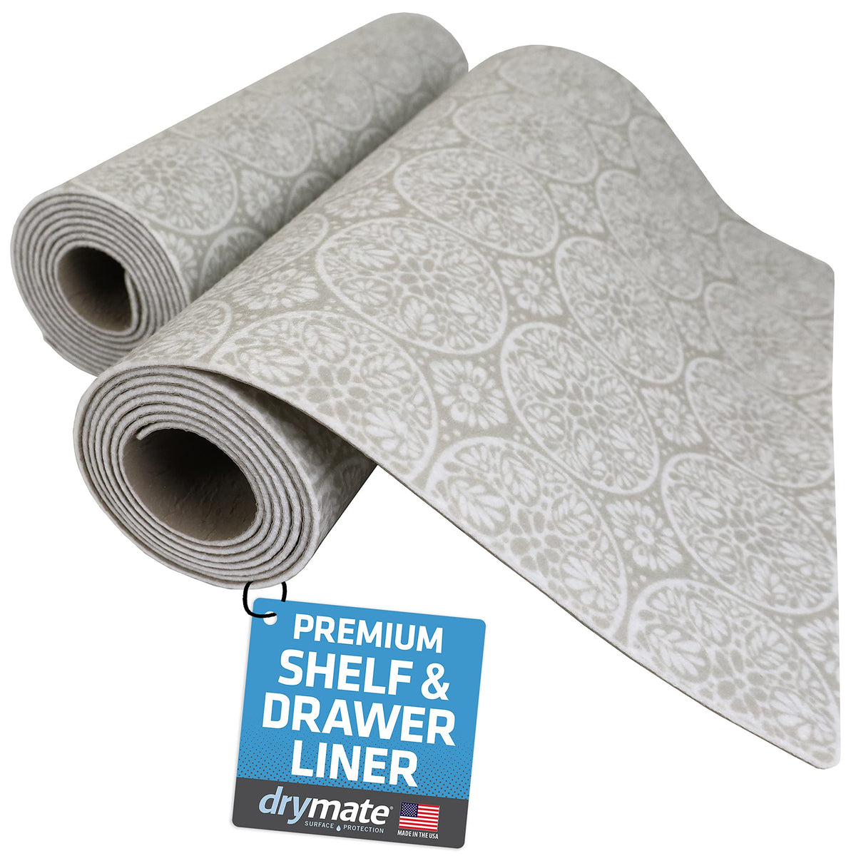 Drymate Premium liner on a shelf protects surfaces and organizes storage.