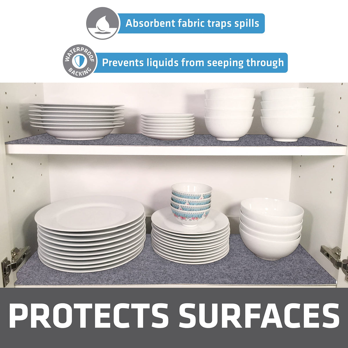 Drymate Premium Shelf Liner features slip-resistant backing to stay in place