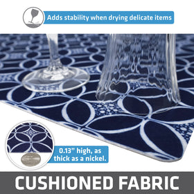 Thick cushioned indigo Drymate liner adds soft protection to shelves.