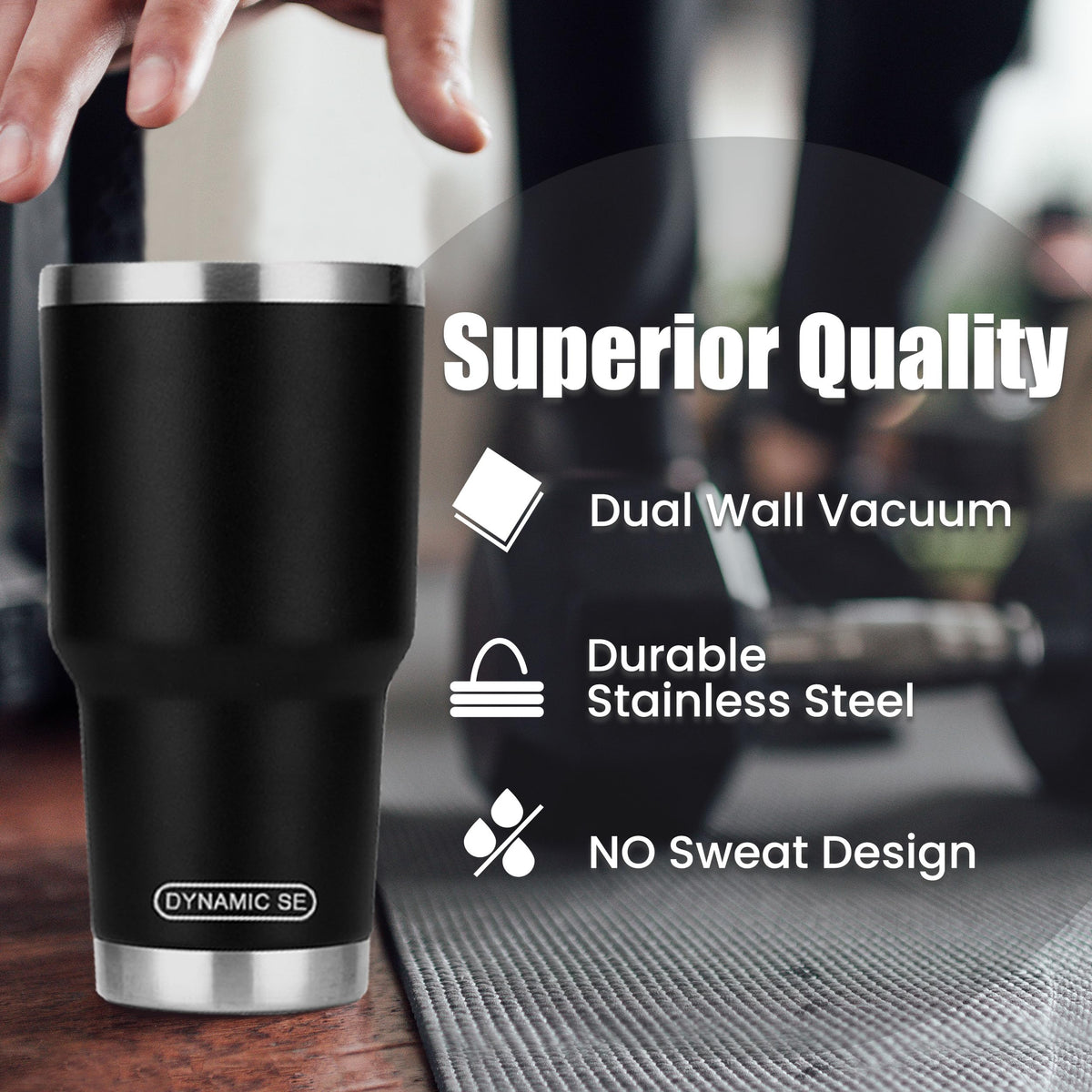 DS 30oz black tumbler in a cup holder for easy portability