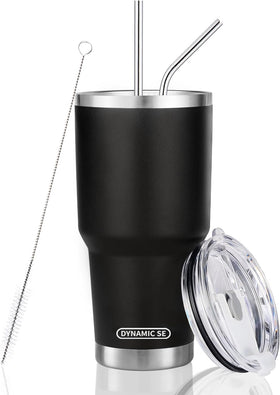 DS 30oz black tumbler front view highlighting double-wall insulation for temperature control