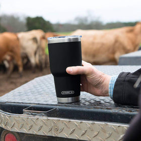 DS 30oz black tumbler used indoors and outdoors for hot or cold beverages