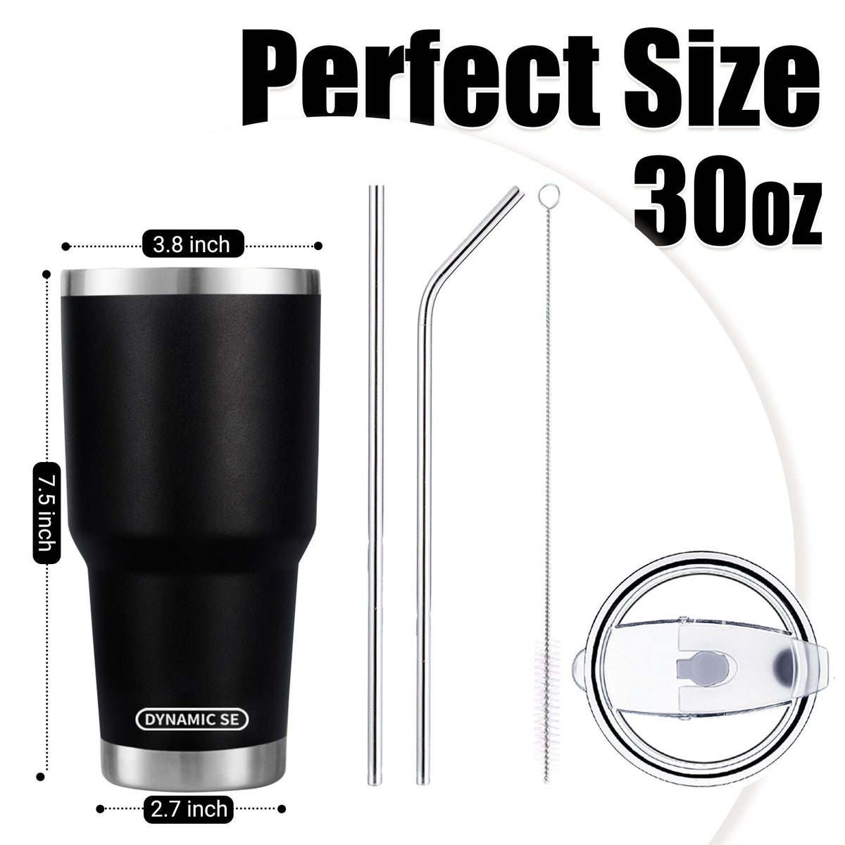 DS 30oz black tumbler with lid and straw set for on-the-go sipping