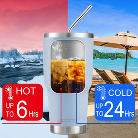 DS blue tumbler displaying double-wall insulation and condensation-free exterior