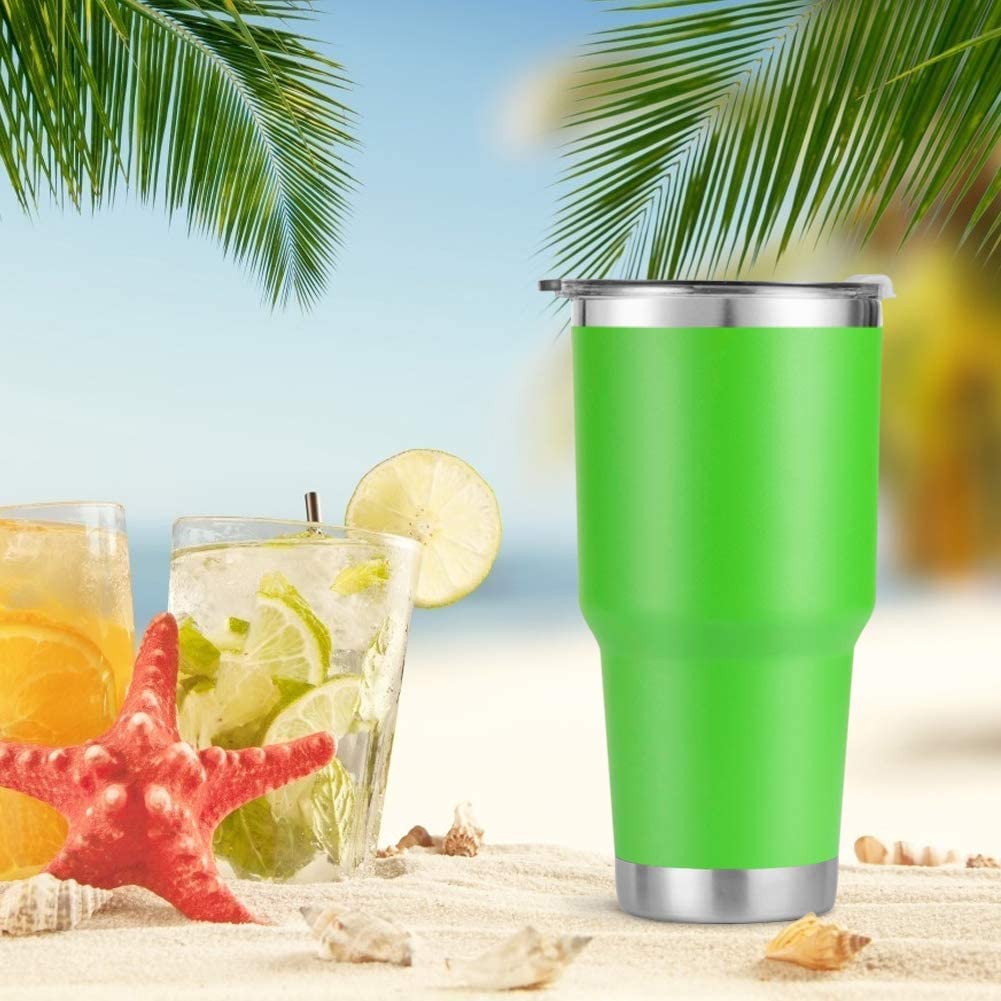 D·S 30 oz green tumbler on the go ready for hot or cold