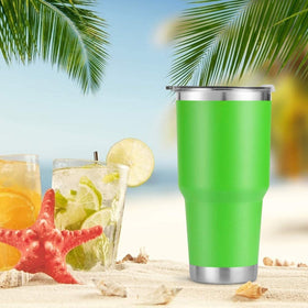 D·S 30 oz green tumbler on the go ready for hot or cold