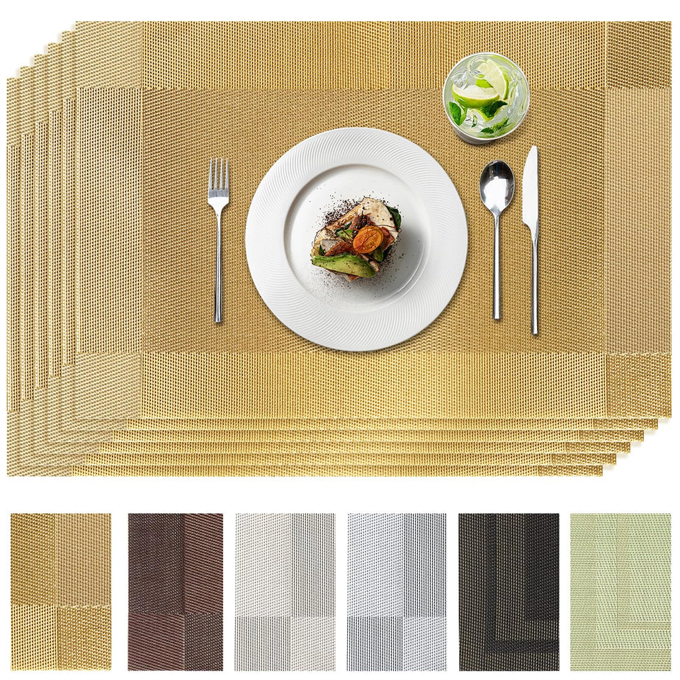 DSJIFGEW gold placemats with woven vinyl texture for easy protection