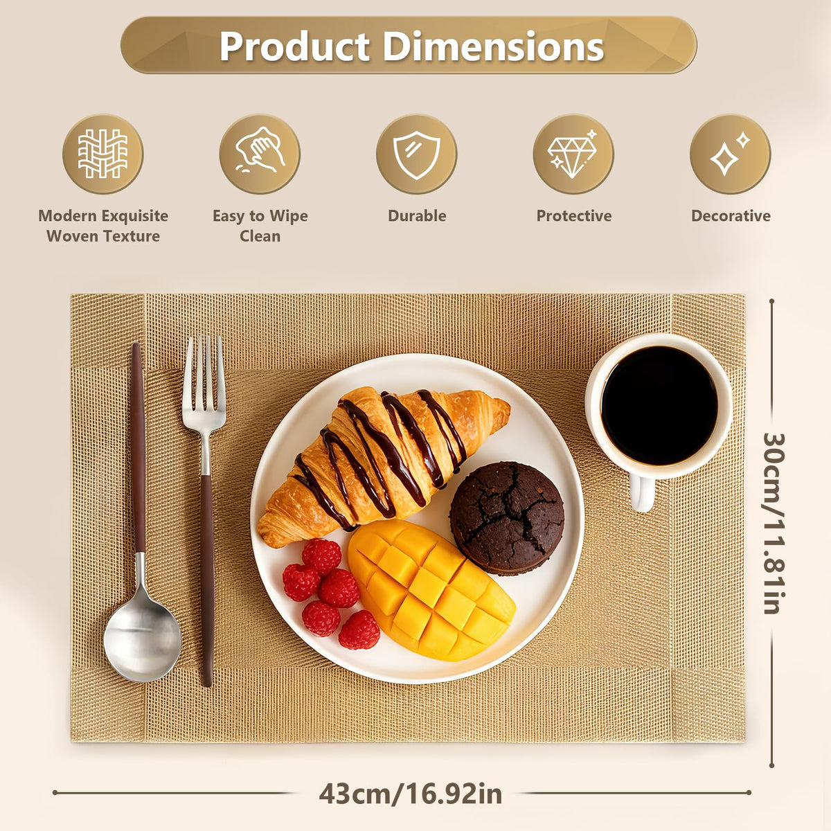 DSJIFGEW gold placemats demonstrate heat resistance for warm dishes