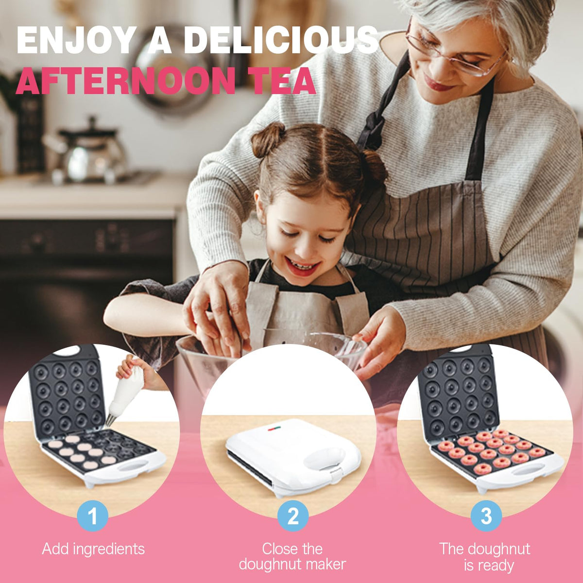 DSP All in One 2-Inch Mini Donut Maker included spatula for simple handling