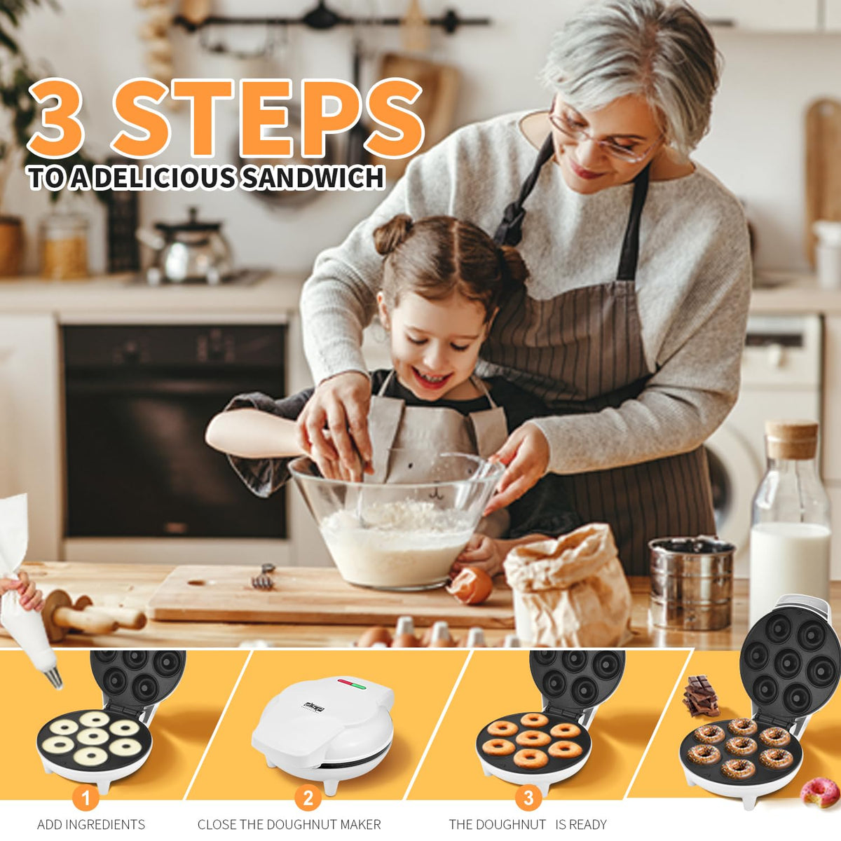 DSP Mini Donut Maker compact countertop size fits small kitchens.
