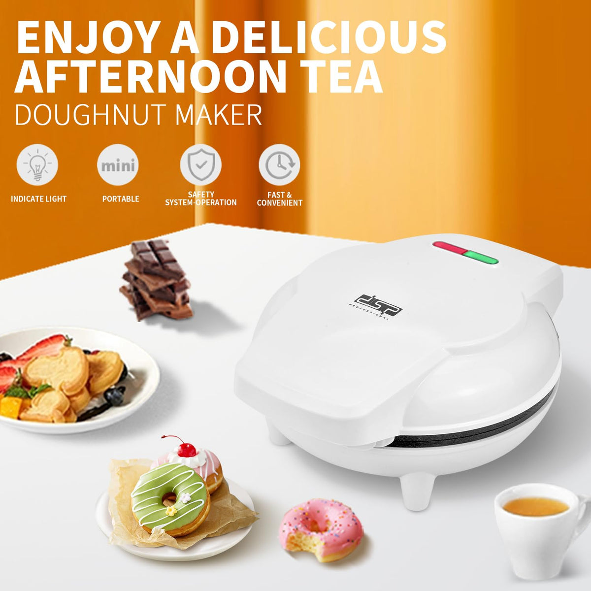 DSP Mini Donut Maker wipes clean thanks to non-stick interior.