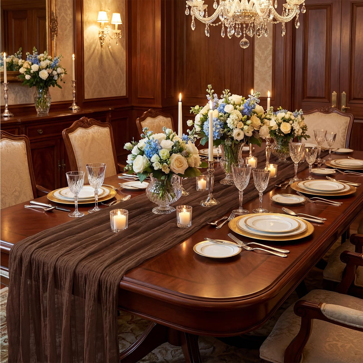 Dspoot cheesecloth runners double as chair sashes or napkin accents.