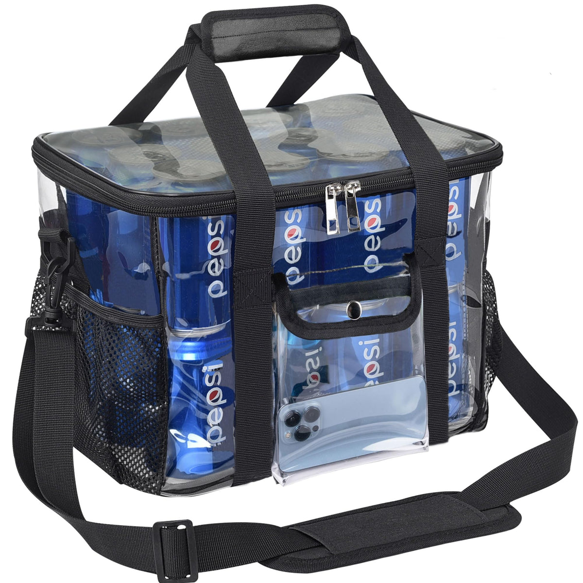 DST Gainbow clear lunch bag with 24-can capacity for easy meal planning.