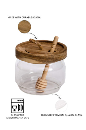 Dstuff clear glass honey pot for elegant table serving.