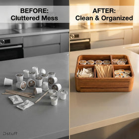 Dstuff five-compartment coffee organizer fits countertops for tidy daily rituals