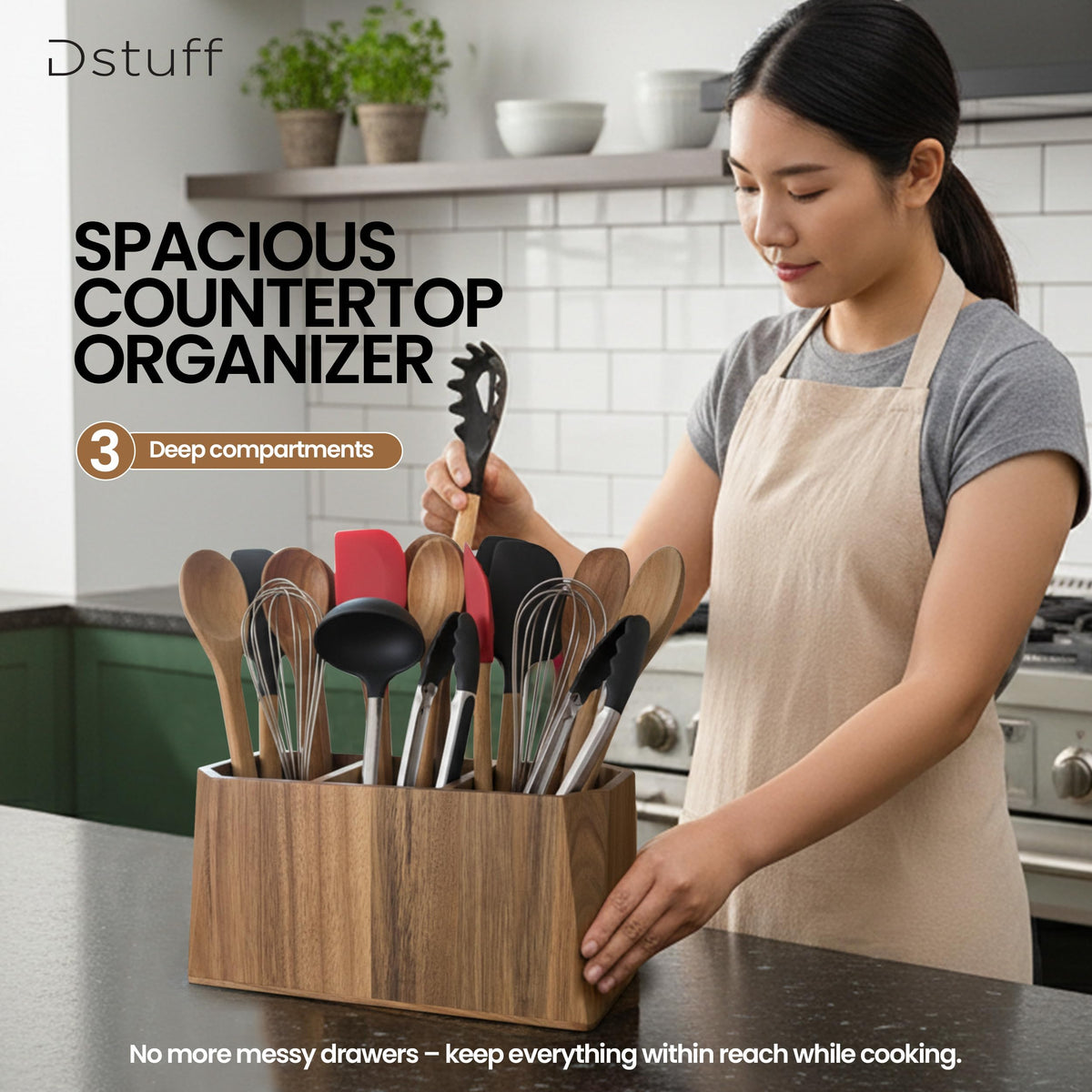 Dstuff versatile caddy doubles as a silverware or BBQ tool organizer.