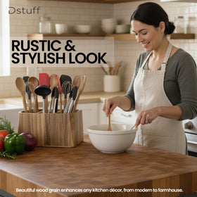 Dstuff spacious compartments keep spatulas, spoons, and ladles within reach.