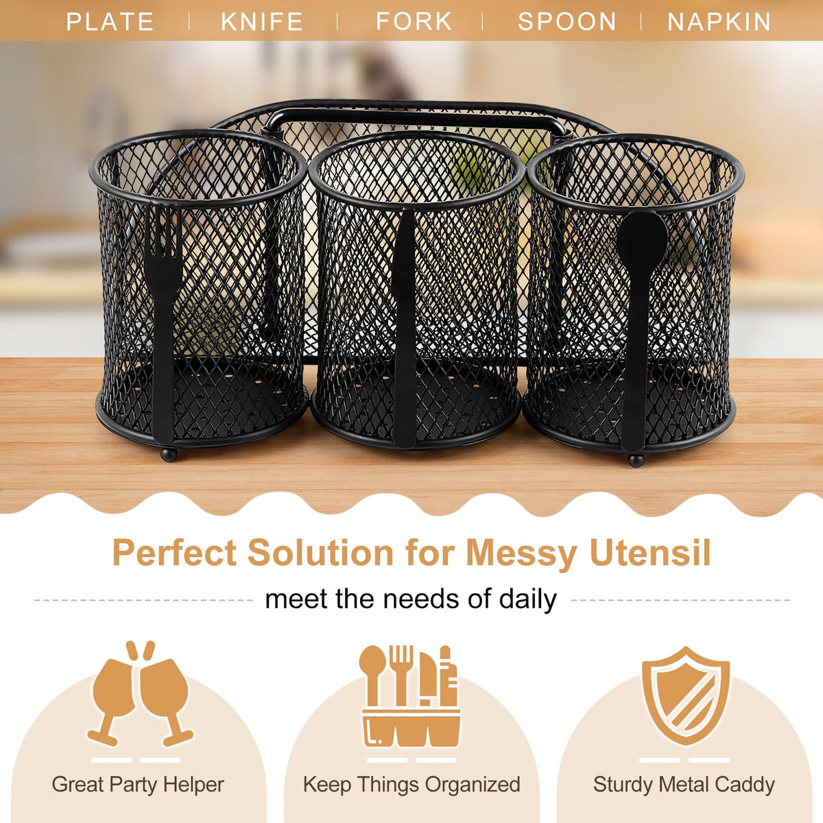 DTICON Utensil Organizer camping setup emphasizes durable metal and fast cleaning.