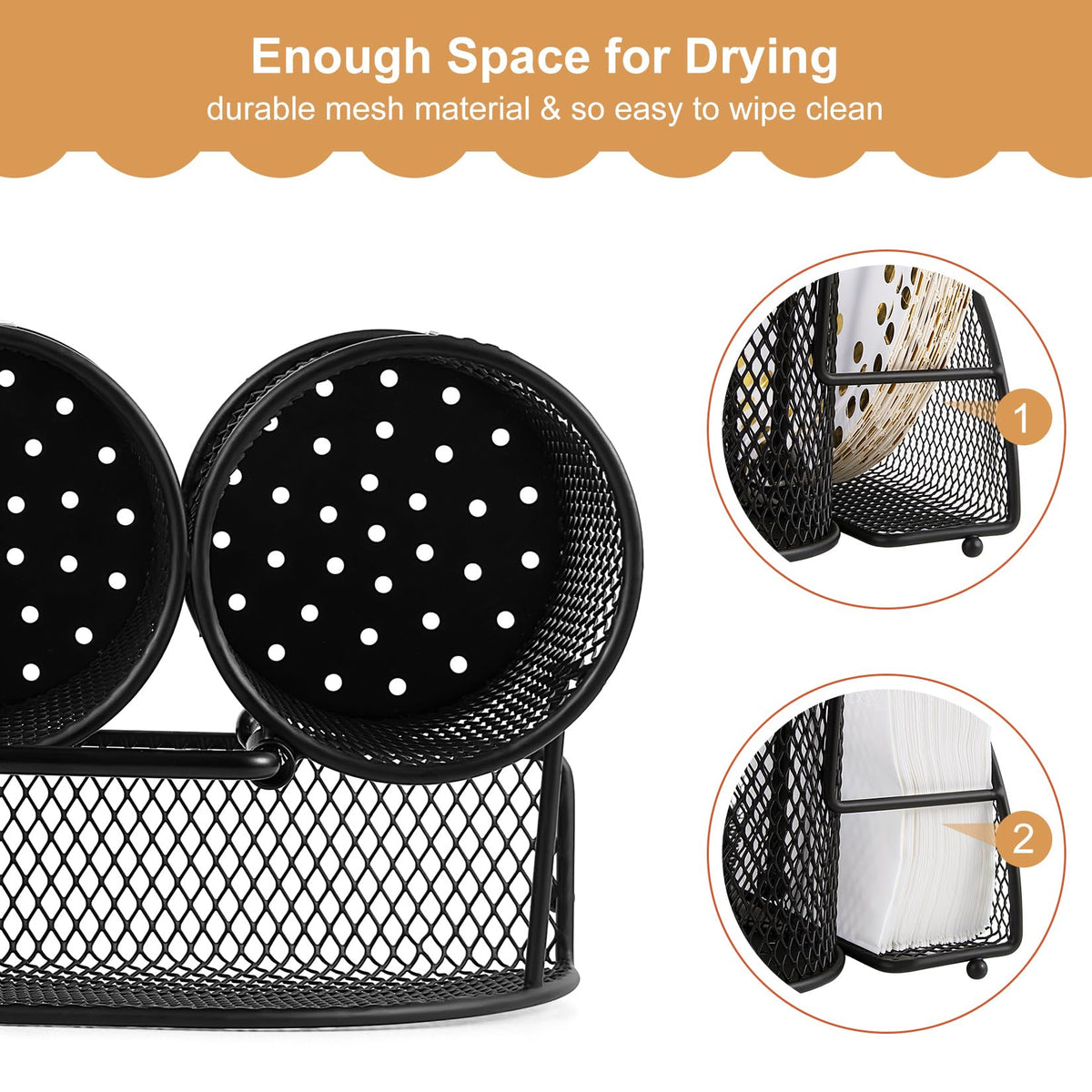 DTICON Utensil Organizer four-compartments black for organized table prep.