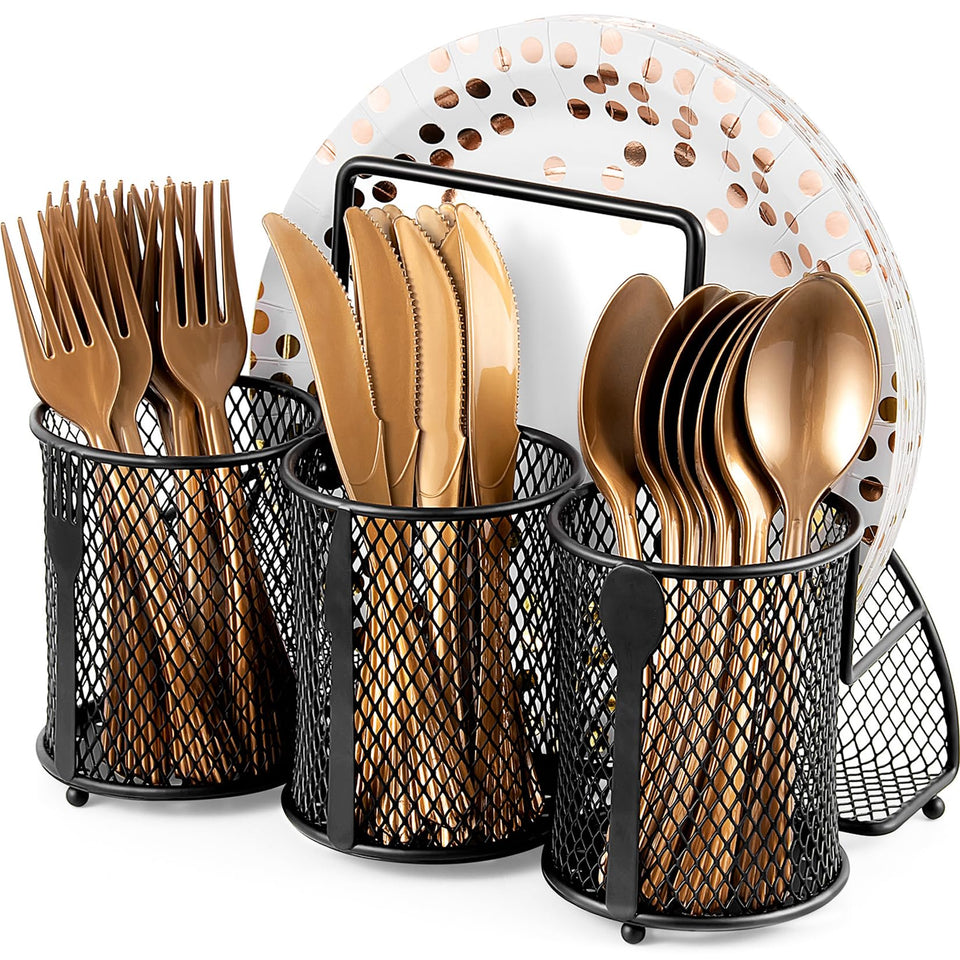 DTICON Utensil Organizer front view shows four compartments for neat utensil storage on countertop.