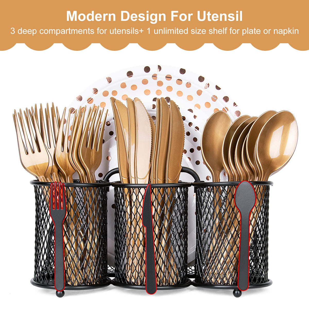 DTICON Utensil Organizer at picnic setting shows easy identification of forks, knives, spoons.