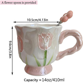 DTIUYIOP tulip-shaped floral mug with bright glaze