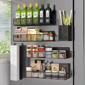 DTUQYX magnetic spice rack on fridge showing sturdy metal frame and strong magnets.