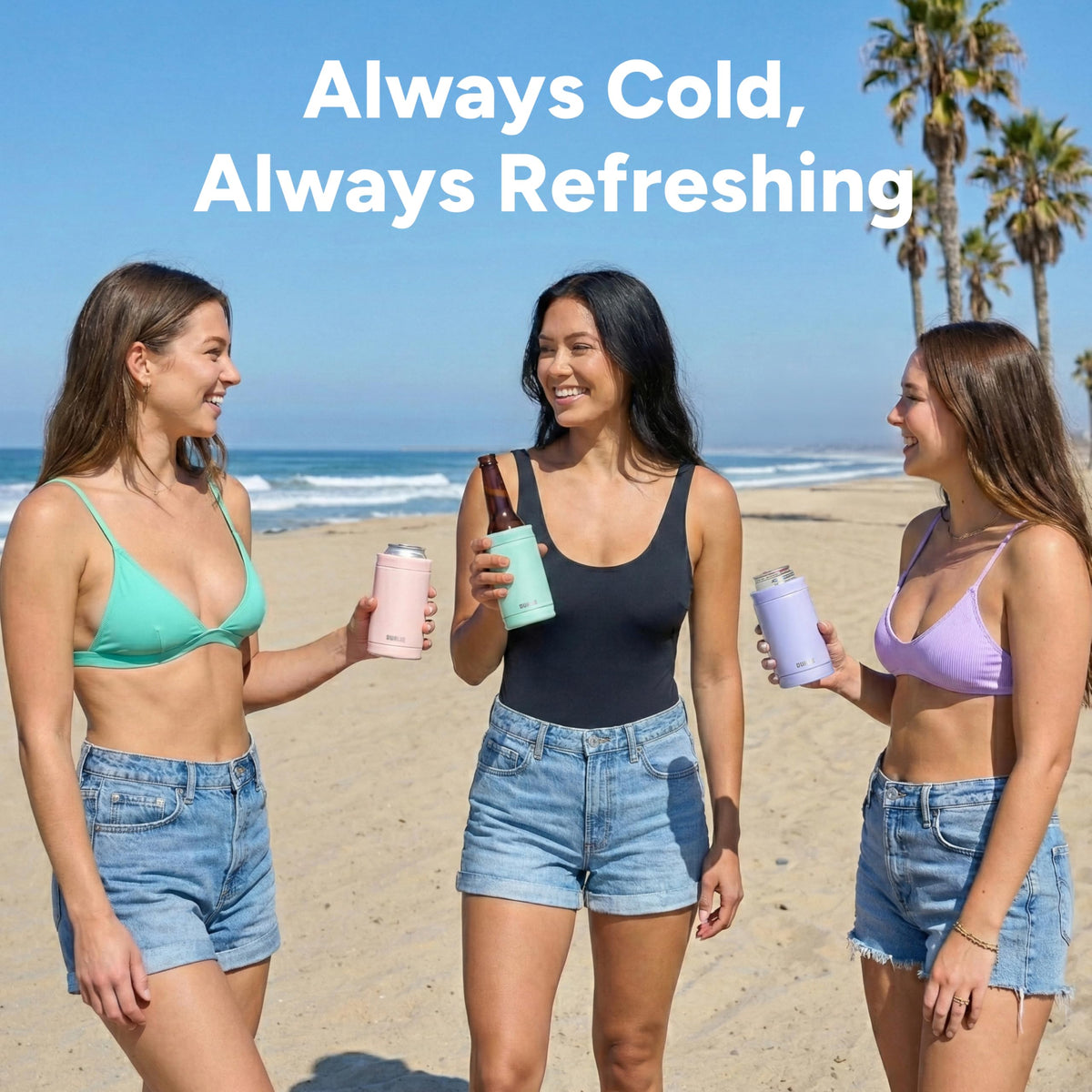 DUALIE 3-in-1 sea foam slim can cooler fits tall cans with ease